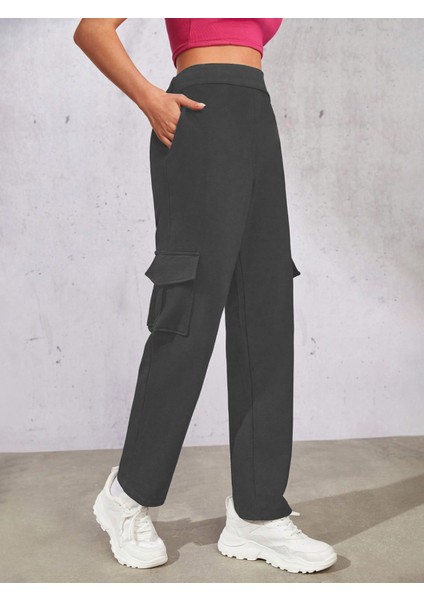 Kadın Antrasit Beli Lastikli Düz Paça Kargo Pantolon indirimleri