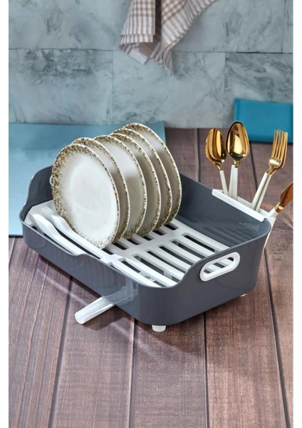 Gri Su Tahliyeli Lavabo Kenarı Tezgah Üstü Süzgeçli Bulaşıklık