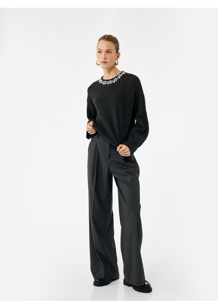 Uzun Kollu Bisiklet Yaka Taşlı Triko Kazak (Aw 25) fiyatları