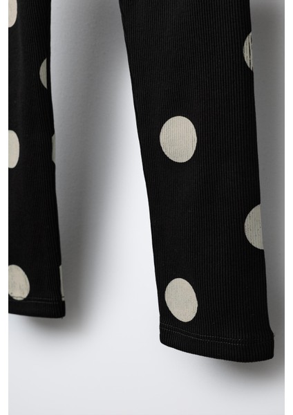 Kız Çocuk Pamuklu Siyah Puantiye Desenli Sweatshirt Tayt Alt-Üst Takım indirimleri