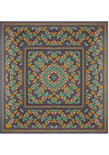 Yeşil Karanfil Desen Twill Ipek Eşarp