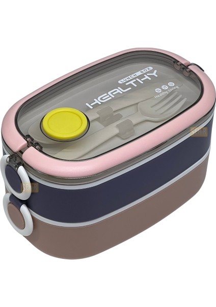 Bento 1300ML Lunchbox Yeni Koleksiyon 2 Katlı 3 Bölmeli Paslanmaz Çelik Sefer Tası Yemek Kutusu