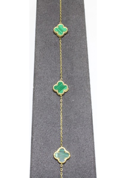 14 Ayar Altın 3 Yoncalı Yeşil Taşlı Bileklik modelleri