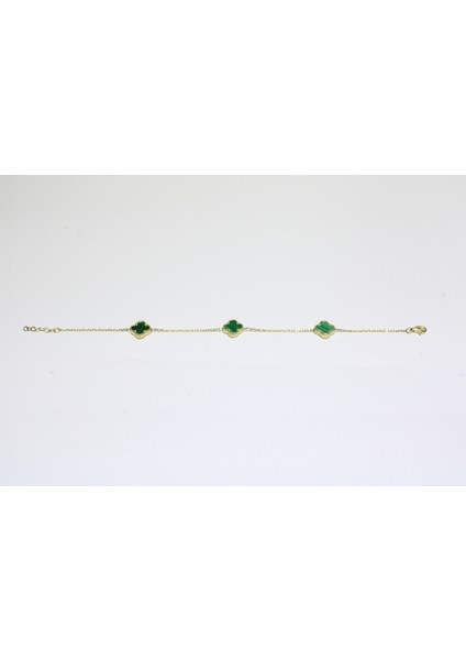 14 Ayar Altın 3 Yoncalı Yeşil Taşlı Bileklik fırsatları