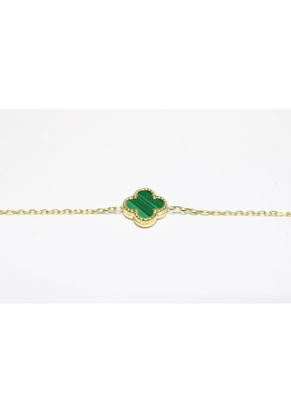 14 Ayar Altın 3 Yoncalı Yeşil Taşlı Bileklik indirimleri