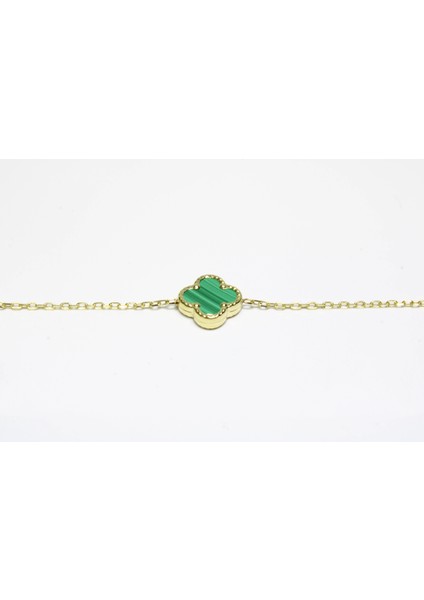 14 Ayar Altın 3 Yoncalı Yeşil Taşlı Bileklik