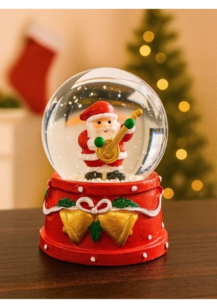 Yeni Yılın En Güzel Hediyesi 2026 Yılbaşı Gitar Çalan Noel Baba Temalı LED Işıklı 9 cm Kar Küresi