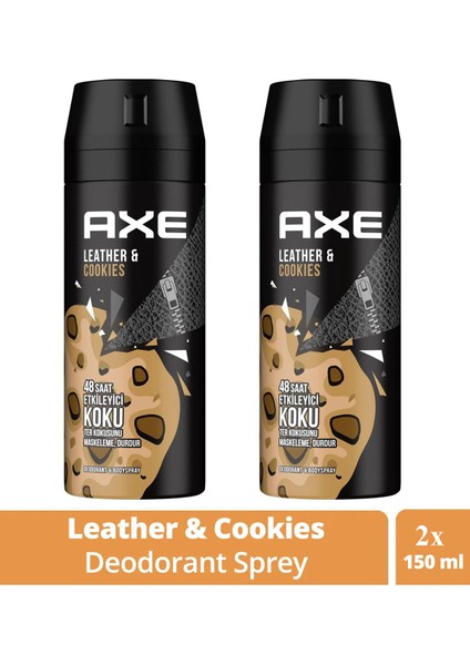 2 Adet Axe Erkek Sprey Deodorant Leather & Cookies 48 Saat Etkileyeci Koku 150 ml