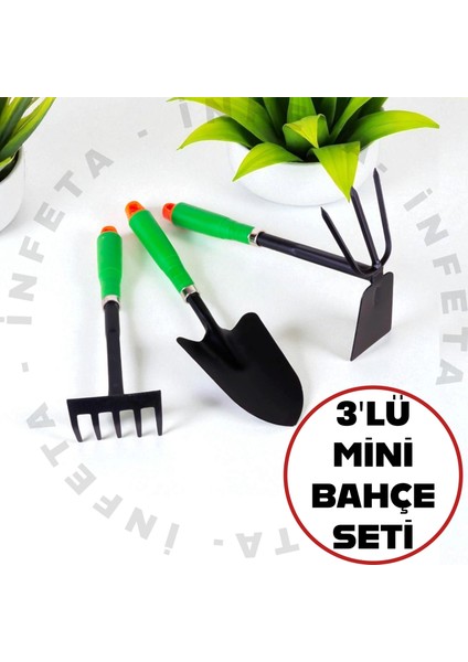 3'lü Bahçe Seti Tırmık Çapa Kürek Mini Bahçe Seti
