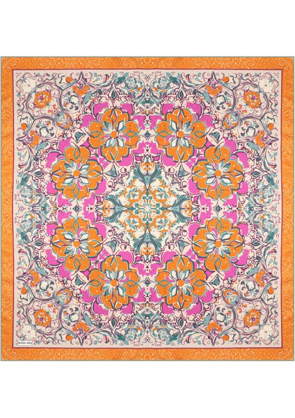 Turuncu Sedef Desen Twill Ipek Eşarp