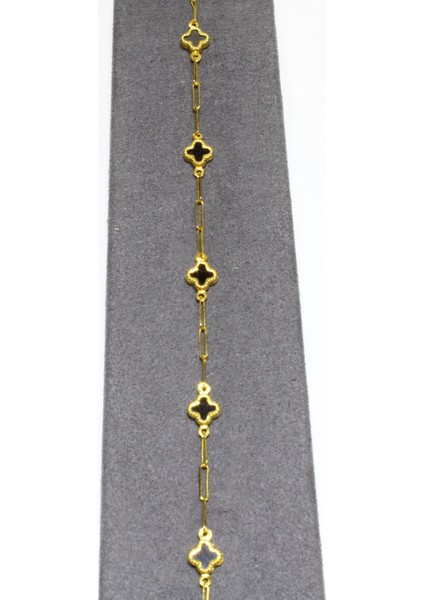 14 Ayar Altın 5 Yoncalı Siyah Taşlı Bileklik fırsatları