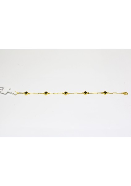 14 Ayar Altın 5 Yoncalı Siyah Taşlı Bileklik indirimleri