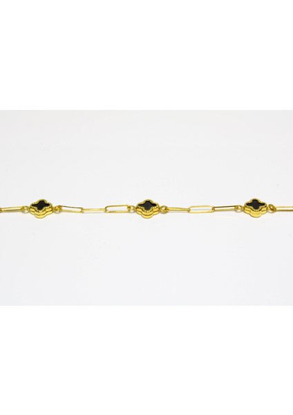 14 Ayar Altın 5 Yoncalı Siyah Taşlı Bileklik