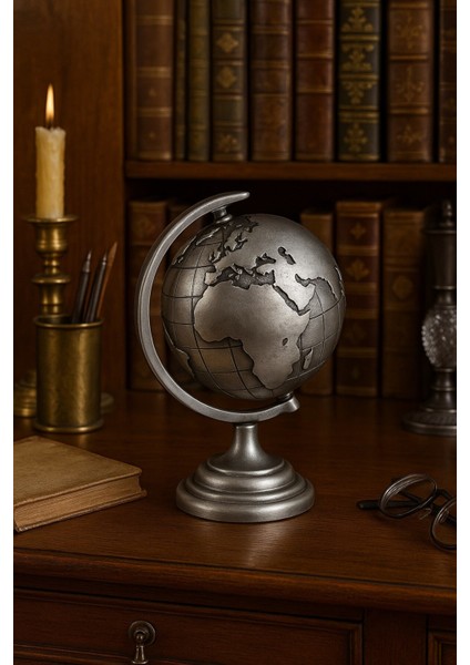 Ofisinize Masaüstü Dekorasyonu Gri Metal Dünya Küresi Masaüstü Süs Ofis ve Ev Dekoru Için 13X9 cm fiyatları