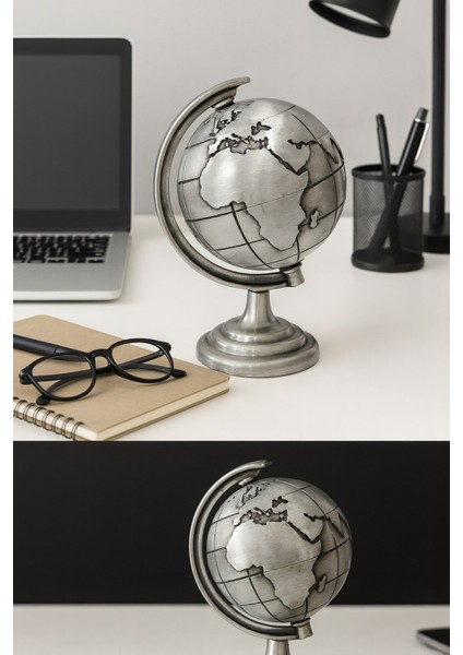 Ofisinize Masaüstü Dekorasyonu Gri Metal Dünya Küresi Masaüstü Süs Ofis ve Ev Dekoru Için 13X9 cm modelleri