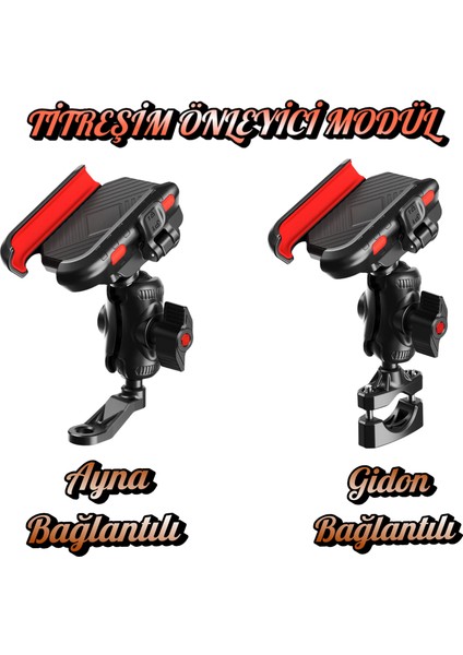 Yeni Profesyonel Titreşim Modüllü Ayna ve Gidon Bağlantılı Motosiklet Bisiklet Atv Telefon Tutucu