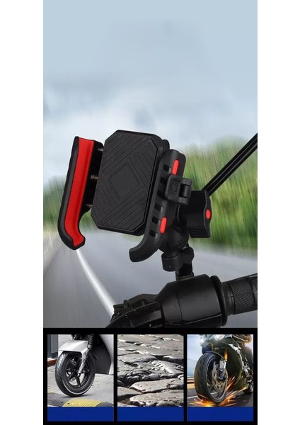 Yeni Profesyonel Titreşim Modüllü Ayna ve Gidon Bağlantılı Motosiklet Bisiklet Atv Telefon Tutucu fırsatları