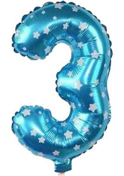 3 Rakam Mavi Renk 16 Inc 40 cm Balon Parti Malzemesi