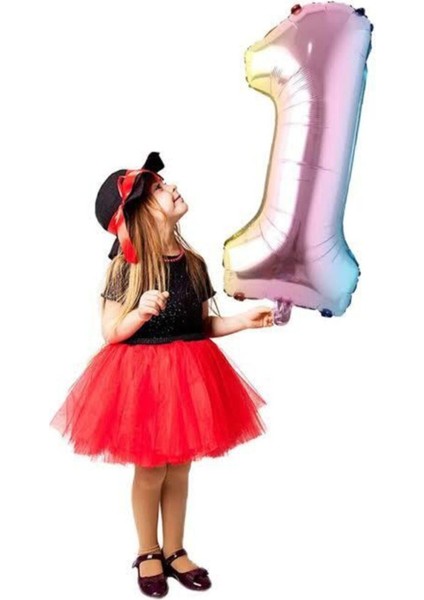 1 Yaş Renkli Folyo Balon Unicorn Gökkuşağı 74 cm