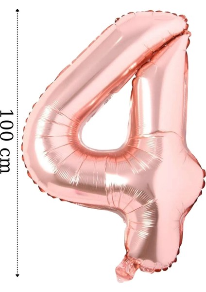 Folyo Balon 4 Rakamı Helyum Balon 100 cm Rose Renk - 4 Yaş Balonu - 4 Yaş Balon -4 Rakam Balon