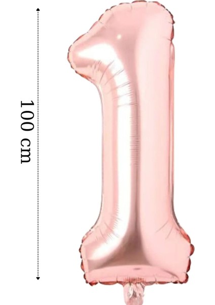 Folyo Balon 1 Rakamı Helyum Balon 100 cm Rose Renk - 1 Yaş Balonu - 1 Yaş Balon -1 Rakam Balon