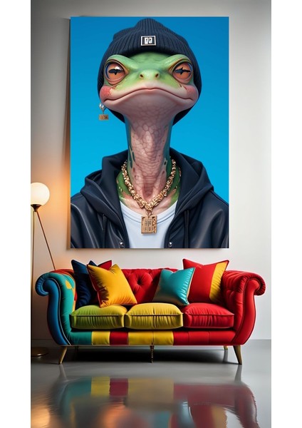 Kertenkele Boy V1EV Duvar Salon Güzellik Salonu Ofis Dükkan Dekarasyon Kanvas Tablo