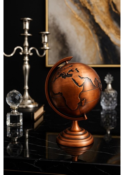 Ofisinize Masaüstü Dekorasyonu Bronz metal Dünya Küresi Masaüstü Süs Ofis ve Ev Dekoru Için 13X9 cm