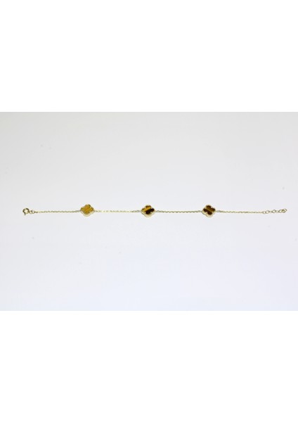 14 Ayar Altın 3 Yoncalı Kahverengi Taşlı Bileklik fırsatları