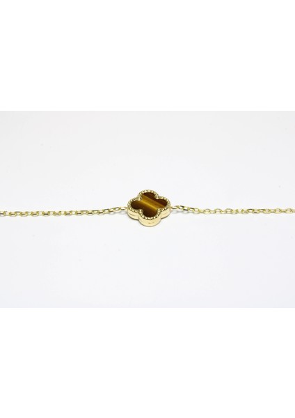 14 Ayar Altın 3 Yoncalı Kahverengi Taşlı Bileklik indirimleri