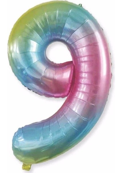 9 Yaş Renkli Gökkuşağı Unicorn Folyo Balon 76 cm