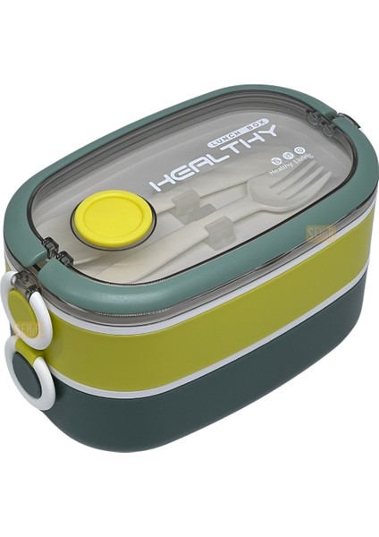 Bento 1300ML Lunchbox Yeni Koleksiyon 2 Katlı 3 Bölmeli Paslanmaz Çelik Sefer Tası Yemek Kutusu