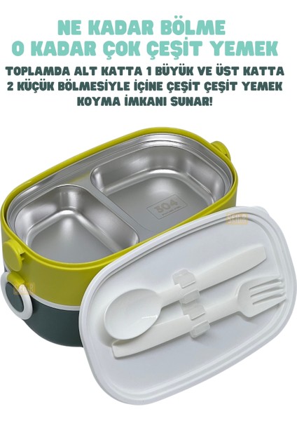 Bento 1300ML Lunchbox Yeni Koleksiyon 2 Katlı 3 Bölmeli Paslanmaz Çelik Sefer Tası Yemek Kutusu fiyatları