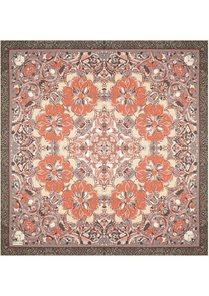 Şeftali Sedef Desen Twill Ipek Eşarp