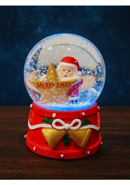 Yeni Yılın En Güzel Hediyesi 2026 Yılbaşı Temalı yıldızlı Noel Baba Temalı LED Işıklı 9 cm Kar Küresi