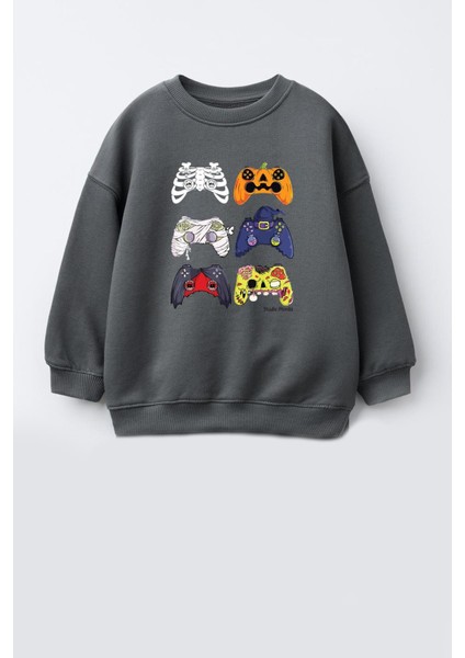 Erkek Çocuk Cadılar Bayramı 3 Iplik Pamuklu Kumaş Baskılı Sweatshirt