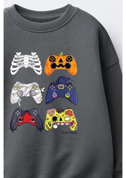 Erkek Çocuk Cadılar Bayramı 3 Iplik Pamuklu Kumaş Baskılı Sweatshirt fiyatları