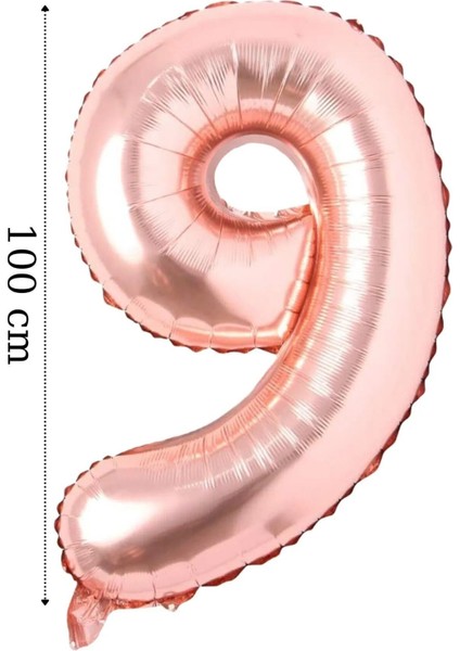 9 Yaş Balonu- 9 Rakam Balonu- Helyum Balon- Rakam Folyo Balon 40 Inç 100 cm Rose
