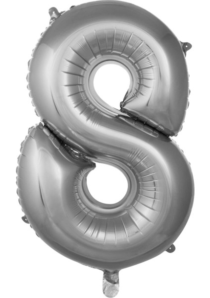 Folyo Balon 8 Rakamı Helyum Balon 36 cm Gümüş Renk - 8 Yaş Balonu - 8 Yaş Balon - 8 Rakam Balon