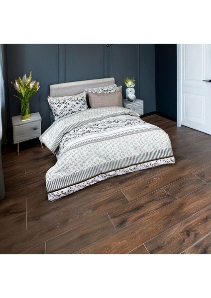 Beyaz Üzerine Siyah Desenli Nevresim Takımı – Çift Kişilik, %100 Pamuk, Yumuşak Dokulu
