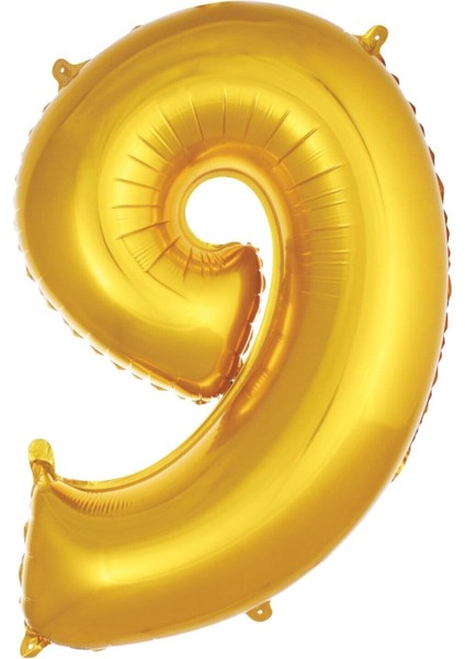 Folyo Balon 9 Rakamı Helyum Balon 36 cm Altın Renk - 9 Yaş Balonu - 9 Yaş Balon - 9 Rakam Balon