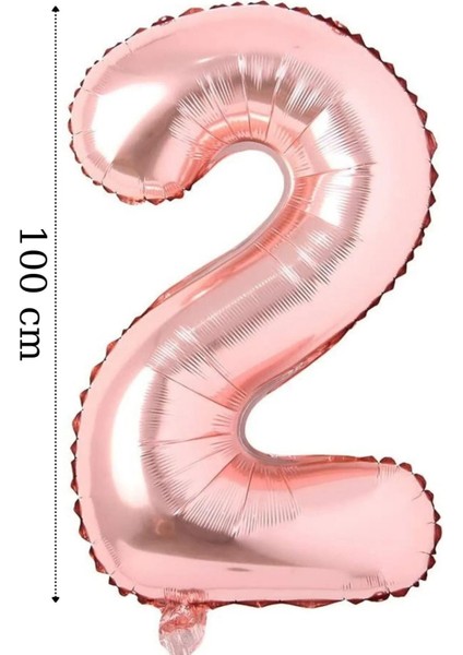 2 Yaş Balonu- 2 Rakam Balonu- Helyum Balon- Rakam Folyo Balon 40 Inç 100 cm Rose
