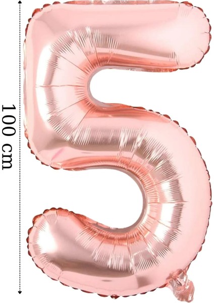 Folyo Balon 5 Rakamı Helyum Balon 100 cm Rose Renk - 5 Yaş Balonu - 5 Yaş Balon -5 Rakam Balon