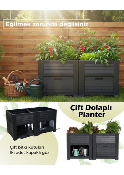 Çift Dolaplı Plastik Çiçeklik Antrasit 150*76*78CM fiyatları
