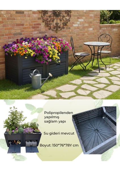 Çift Dolaplı Plastik Çiçeklik Antrasit 150*76*78CM modelleri