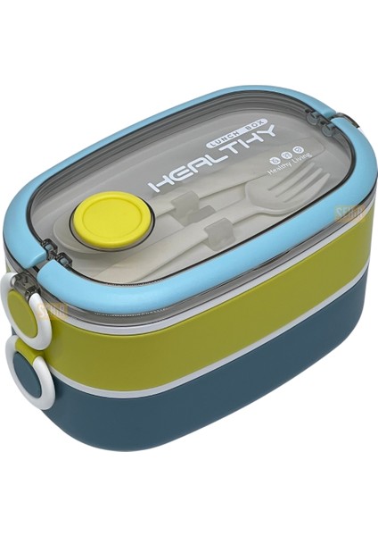 Bento 1300ML Lunchbox Yeni Koleksiyon 2 Katlı 3 Bölmeli Paslanmaz Çelik Sefer Tası Yemek Kutusu