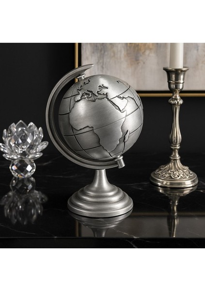 Ofisinize Masaüstü Dekorasyonu Gri Metal Dünya Küresi Masaüstü Süs Ofis ve Ev Dekoru Için 13X9 cm