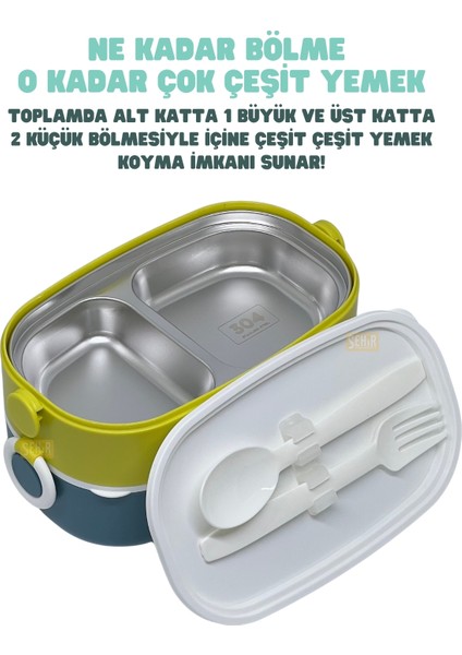 Bento 1300ML Lunchbox Yeni Koleksiyon 2 Katlı 3 Bölmeli Paslanmaz Çelik Sefer Tası Yemek Kutusu fiyatları