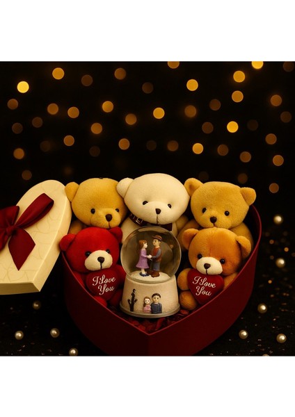 Seni Seviyorum Hediye Kutusu sevgiliye Özel Romantik Kalpli Kutuda Ayıcık ve Kar Küresi hediye Seti fırsatları