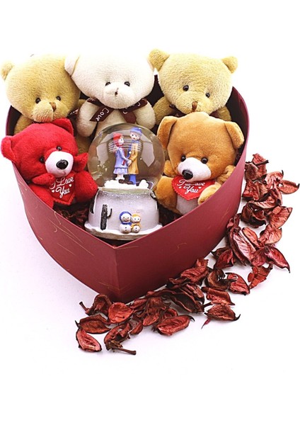 Seni Seviyorum Hediye Kutusu sevgiliye Özel Romantik Kalpli Kutuda Ayıcık ve Kar Küresi hediye Seti indirimleri