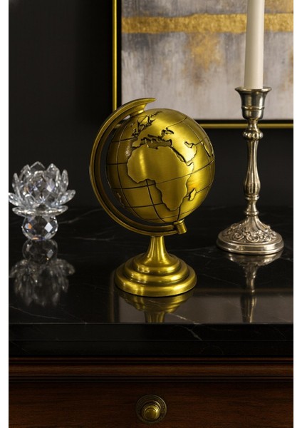 Ofisinize Masaüstü Dekorasyonu Gold Metal Dünya Küresi Masaüstü Süs Ofis ve Ev Dekoru Için 13X9 cm